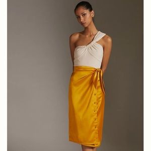 NWT Anthropologie Current Air Midi Skirt Gold